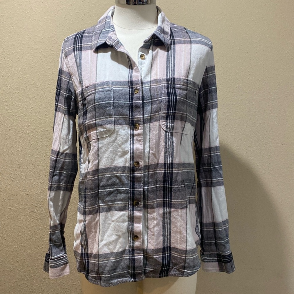 Vans Grey and Pink Button Down Flannel in size Medium